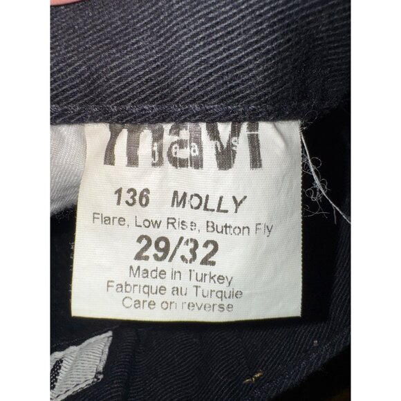 Mavi Molly Flare Jeans 29/32 Low Rise Button Fly‎ Black 100% Cotton Frayed Hem - Picture 10 of 11